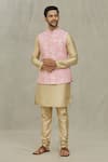 Shop_Arihant Rai Sinha_Pink Jacquard Woven Floral Bundi _Online_at_Aza_Fashions