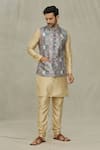 Buy_Aryavir Malhotra_Grey Silk Printed Mughal Bundi _at_Aza_Fashions