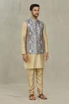 Buy_Aryavir Malhotra_Grey Silk Printed Mughal Bundi _Online_at_Aza_Fashions