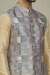 Aryavir Malhotra_Grey Silk Printed Mughal Bundi _at_Aza_Fashions