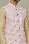 Aryavir Malhotra_Pink Soft Cotton Printed Checkered Bundi _at_Aza_Fashions