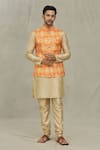 Buy_Aryavir Malhotra_Orange Soft Cotton Printed Bandhani Bundi _at_Aza_Fashions