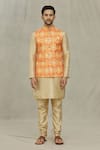 Aryavir Malhotra_Orange Soft Cotton Printed Bandhani Bundi _Online_at_Aza_Fashions