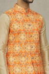 Shop_Aryavir Malhotra_Orange Soft Cotton Printed Bandhani Bundi _Online_at_Aza_Fashions