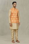 Aryavir Malhotra_Orange Soft Cotton Printed Bandhani Bundi _at_Aza_Fashions