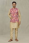 Buy_Aryavir Malhotra_Red Soft Cotton Printed Bloom Bundi _at_Aza_Fashions