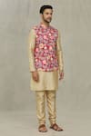 Buy_Aryavir Malhotra_Red Soft Cotton Printed Bloom Bundi _Online_at_Aza_Fashions