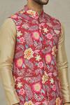 Aryavir Malhotra_Red Soft Cotton Printed Bloom Bundi _at_Aza_Fashions