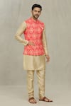 Buy_Aryavir Malhotra_Red Soft Cotton Printed Bandhani Bundi _at_Aza_Fashions