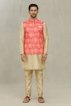 Aryavir Malhotra_Red Soft Cotton Printed Bandhani Bundi _Online_at_Aza_Fashions