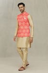 Shop_Aryavir Malhotra_Red Soft Cotton Printed Bandhani Bundi _Online_at_Aza_Fashions