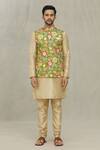 Arihant Rai Sinha_Green Cotton Flower Print Bundi _Online_at_Aza_Fashions