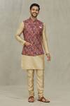 Buy_Aryavir Malhotra_Maroon Soft Cotton Floral Pattern Bundi _at_Aza_Fashions