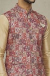 Aryavir Malhotra_Maroon Soft Cotton Floral Pattern Bundi _at_Aza_Fashions