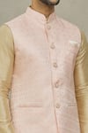 Aryavir Malhotra_Pink Jacquard Woven Hexagon Bundi _at_Aza_Fashions