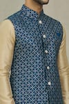 Aryavir Malhotra_Blue Silk Embroidery Thread Diamond Pattern Bundi _at_Aza_Fashions