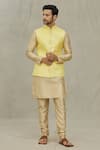 Buy_Aryavir Malhotra_Yellow Silk Embroidery Thread Geometric Bundi _at_Aza_Fashions