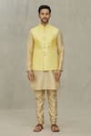 Aryavir Malhotra_Yellow Silk Embroidery Thread Geometric Bundi _Online_at_Aza_Fashions