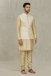 Buy_Aryavir Malhotra_Cream Silk Embroidery Thread Checkered Pattern Bundi _Online_at_Aza_Fashions