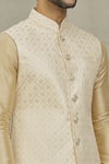 Aryavir Malhotra_Cream Silk Embroidery Thread Checkered Pattern Bundi _at_Aza_Fashions