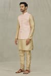 Buy_Aryavir Malhotra_Pink Silk Embroidery Thread Diamond Pattern Bundi _Online_at_Aza_Fashions