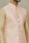 Aryavir Malhotra_Pink Silk Embroidery Thread Diamond Pattern Bundi _at_Aza_Fashions