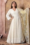 Buy_Monk & Mei By Sonia Anand_Cream Rayon Sequins, Embroidery Falak Paisley Chikankari Anarkali With Dupatta _at_Aza_Fashions