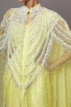 Mala and Kinnary_Yellow Net Embellished Sequin Cape Baroque Pearl Scallop Saree Set _Online_at_Aza_Fashions