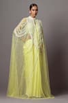Buy_Mala and Kinnary_Yellow Net Embellished Sequin Cape Baroque Pearl Scallop Saree Set _at_Aza_Fashions
