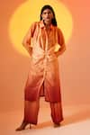 Buy_Echo By Tanya Arora_Orange Crepe Plain Spread Collar Mimosa Ombre Shirt Tunic And Pant Set  _at_Aza_Fashions