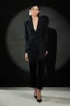 Echostudio_Black Crepe Plain Lapel Collar Blazer And Pant Set _Online_at_Aza_Fashions