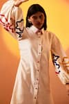 Buy_Echostudio_White Cotton Chanderi Embroidery Thread Spread Floral Sleeve Dress  _Online_at_Aza_Fashions