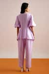 Shop_Echo By Tanya Arora_Purple Linen Plain Round Solid Tie Up Top And Pant Set  _at_Aza_Fashions