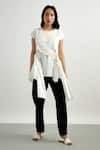 Shop_Echo By Tanya Arora_White Poplin Plain Boat Neck Criss Cross Draped Top  _at_Aza_Fashions