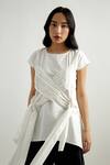 Echostudio_White Poplin Plain Boat Neck Criss Cross Draped Top  _Online_at_Aza_Fashions