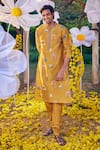 Buy_Kalista_Yellow Chanderi Printed And Hand Embroidered Mughal Palace Arnav Kurta Set _at_Aza_Fashions