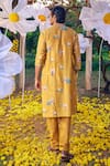 Shop_Kalista_Yellow Chanderi Printed And Hand Embroidered Mughal Palace Arnav Kurta Set _at_Aza_Fashions