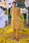 Kalista_Yellow Chanderi Printed And Hand Embroidered Mughal Palace Arnav Kurta Set _Online_at_Aza_Fashions