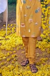 Buy_Kalista_Yellow Chanderi Printed And Hand Embroidered Mughal Palace Arnav Kurta Set _Online_at_Aza_Fashions