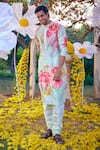 Kalista_Green Chanderi Printed And Hand Embroidered Floral & Thread Yug Kurta Set _Online_at_Aza_Fashions