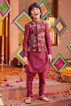 Buy_Kalista_Maroon Natural Silk Embroidered Nasir Floral And Bird Motif Bundi Kurta Set _at_Aza_Fashions