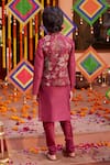 Shop_Kalista_Maroon Natural Silk Embroidered Nasir Floral And Bird Motif Bundi Kurta Set _at_Aza_Fashions