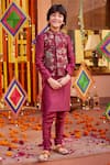 Buy_Kalista_Maroon Natural Silk Embroidered Nasir Floral And Bird Motif Bundi Kurta Set _Online_at_Aza_Fashions