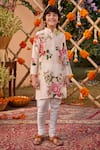 Buy_Kalista_Pink Chanderi Printed Floral Ishil Hand Kurta With Churidar_at_Aza_Fashions