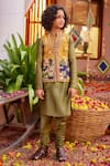 Buy_Kalista_Green Chanderi Printed Mughal Tahir Bundi Kurta Set _at_Aza_Fashions