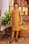 Buy_Kalista_Yellow Chanderi Printed Mughal Ahren Kurta And Churidar Set _at_Aza_Fashions