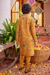 Shop_Kalista_Yellow Chanderi Printed Mughal Ahren Kurta And Churidar Set _at_Aza_Fashions