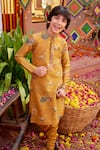 Kalista_Yellow Chanderi Printed Mughal Ahren Kurta And Churidar Set _Online_at_Aza_Fashions