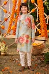 Buy_Kalista_Green Chanderi Yug Floral Pattern Kurta And Churidar Set _at_Aza_Fashions