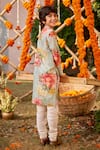 Shop_Kalista_Green Chanderi Yug Floral Pattern Kurta And Churidar Set _at_Aza_Fashions